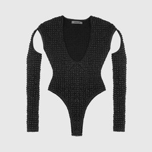 Vegan Leather Popcorn Cut Out Bodysuit from Maniere De Voir - Black, US 4